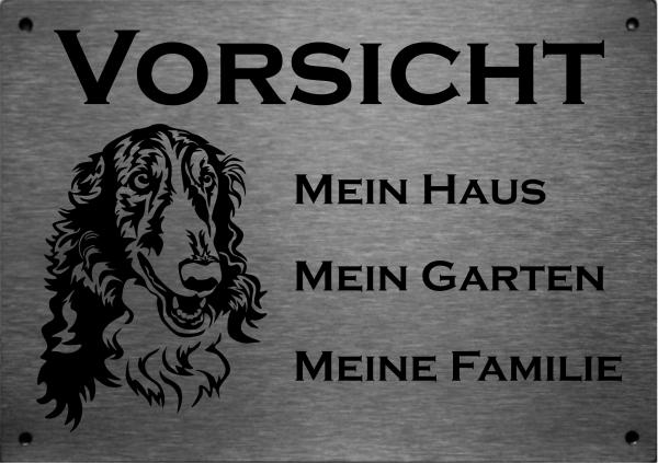 Edelstahl Warnschild Barsoi VORSICHT Mein Haus mein Garten meine Familie
